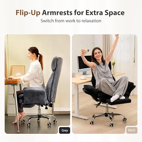 Big and Tall Office Chair, Flip Armrests for Pets & Cross Legged Sitting, Executive Ergonomic Computer Gaming Chair with Foot Rest, Crystal Velvet Wide Seat Reclining Desk Chair HOMRELEXA