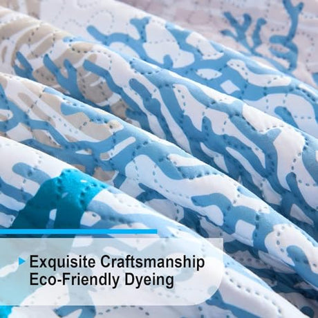 Tritard 3 Piece Coastal Quilt Sets Full/Queen Size - Reversible Microfiber Quilts with 2 Shams Soft Lightweight Beach Bedding Nautical Bedspread Coverlet Summer Comforter for All Season, 90''x96'', C1 Tritard
