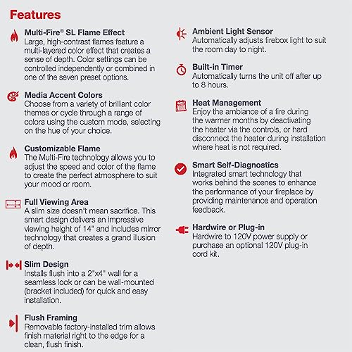 Dimplex 42 Inch Slim Built-in Linear Electric Fireplace Heater | Shallow 4-Inch Depth with LED Multi-Color Flames | Remote and Acrylic Crystal Ember Bed Included | Thin Flush Mount | 1500W DIMPLEX