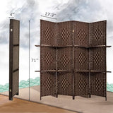 FDW Room Divider 4 Panel Room Screen Divider Wooden Screen Folding Portable Partition Screens Wood with Removable Storage Shelves Color,Brown FDW