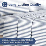 Twin Size Flat Sheet - Hotel Quality Top Flat Bed Sheet Only - Ultra-Soft, Comfy, Breathable & Cooling - Fade & Wrinkle Free - Easy-Care, Stain and Shrink Resistant Bedding - Oeko-Tex - Blue Stripes CGK Unlimited