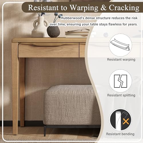 Merax 59.84'' Elegant Console Table with Oak Veneer,Light Luxury Entryway Table with 3 Drawers,Farmhouse Sofa Table with Soft-Corner Design,Suitable for Living Room, Foyer and Hallway, Natural Merax