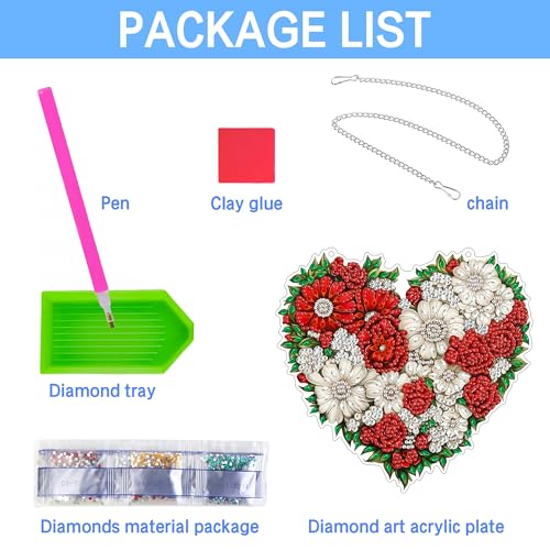 VAIIEYO Flower Diamond Art Hanging Ornament, Heart Diamond Painting Suncatchers Window Hanging Kit with Chain, 7.5x7.5 inch Crystal Pendant Art Craft for Gift Home Wall Front Door Decoration VAIIEYO