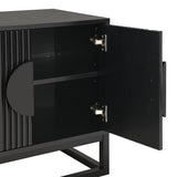 conifferism Modern Black Night Stand 24" Wide with Solid Wood Doors, Bedroom Nightstand 24" Tall Bedside Tables, Mid Century Vintage Fluted Sofa End Side Table Living Room conifferism