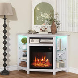 RELAX4LIFE Corner Fireplace TV Stand - Electric Fireplace Entertainment Center w/Heater Insert, LED Lights, APP Control & Adjustable Shelves, Media Console Cabinet for TVs up to 50’’ (White) RELAX4LIFE