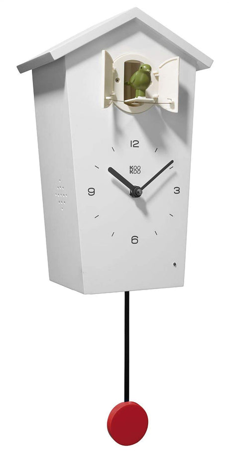 KOOKOO Birdhouse White, Modern Design Cuckoo Clock with 12 Natural Bird Voices or Cuckoo Call KOOKOO