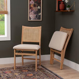 Powell Kasi Beige Rattan Cane Folding Foldable Dining Side Chair, Natural Powell