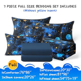 Aqzuxira Glow in The Dark Kids Comforter Set, 7 Pieces Blue Space Bedding Set Full Size for Boys Girls Teen, 1 Comforter, 2 Pillowcases, 2 Pillow Shams, 1 Flat Sheet, 1 Fitted Sheet Aqzuxira