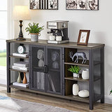 FATORRI Industrial Wine Bar Cabinet for Liquor and Glasses, Wood Coffee Bar with Wine Rack, Metal Sideboard and Buffet Cabinet (55 Inch, Walnut Brown) FATORRI