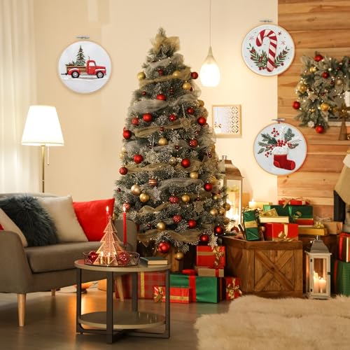 KerrDtbb Christmas Embroidery Kit, DIY Hand Embroidery Kit, Beginner Embroidery Kit for Adults, Embroidery Christmas Ornament Kits (A)