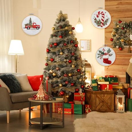 KerrDtbb Christmas Embroidery Kit, DIY Hand Embroidery Kit, Beginner Embroidery Kit for Adults, Embroidery Christmas Ornament Kits (A) KerrDtbb