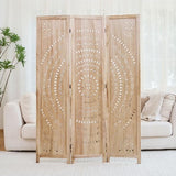 66.9Inch Folding Room Divider, 3 Panels Wood Carved Privacy Screens, Free Assembled Freestanding Partition for Home Office Restaurant Bedroom (Natural) Svimi