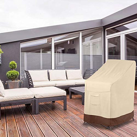 Vailge Stackable Patio Chair Cover,100% Waterproof Outdoor Chair Cover, Heavy Duty Lawn Patio Furniture Covers,Fits for 4-6 Stackable Dining Chairs,36"Lx28"Wx47"H,Beige&Brown Vailge