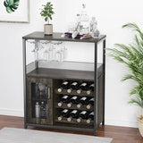 IDEALHOUSE 3-Tier Wine Bar Cabinet with Detachable Wine Rack and Storage Space, Buffet Cabinet with Glass Holder and Mesh Door, for Kitchen, Living Room and Bar (Dark Wood) IDEALHOUSE