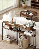 VASAGLE Console Table, 2-Tier Narrow Sofa Table with 2 Shelves, 7.9 x 31.5 x 31.5 Inches, for Living Room, Hallway, Entryway, Rustic Brown and Ink Black ULNT130K01V1 VASAGLE