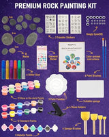 Nicpro 97PCS Rock Painting Kit Glow in The Dark & Metallic, 32 Colors Paint Supplies for Kids Ages 4-12, DIY Art Set 15 River Rocks with Holder, Toy Gift for Boys Girls Birthday Party Activities Nicpro