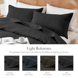 WURUIBO Full/Queen Quilt Set Black, Microfiber Lightweight Bedspreads, Ultrasonic Embossed Solid Coverlet, Thin Bedding Set for All Season, Soft Breathable Bed Cover(1 Quilt, 2 Pillow Shams) WURUIBO