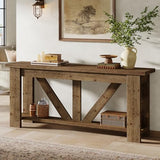 TRIBEWOOD Solid Wood Sofa Table, 70.9 Inches Extra Long Console Table with 2 Tiers Storage Shelves, Rustic Entryway Table Behind Couch Table for Living Room, Hallway, Foyer, Brown TRIBEWOOD