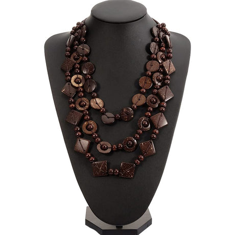 Happyyami 3- Layered Statement Necklace Womens Bohemia Choker Necklaces Multicolor Fashion Wood Bead Necklace Happyyami