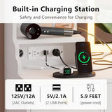 White Vanity Desk with Mirror, Lights and Charging Station - Large Makeup Table Set with RGB Cabinets and 3 LED Light Modes CSZZD