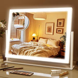 ROLOVE Lighted Makeup Mirror 16.3"x12.6", Hollywood Vanity Mirror with 10X Magnifier, 3 Color LED Lighting Modes, Smart Touch Control & 360° Rotation, Tabletop Makeup Mirror (White, Gift Ready) ROLOVE