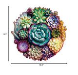 Mys Aurora Unique Wooden Jigsaw Puzzles - Mandala Succulent Plants, 500 Pcs King Size 16.9'' x 16.3'', Luxurious Shaped Wood Puzzle, Beautiful Package, Best Gift for Adults and Kids, Family Game Mys Aurora