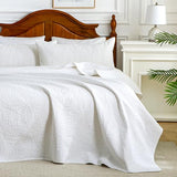 Aqzuxira White 100% Cotton Quilt Set Twin Size, 3 Piece Modern Textured Bedspread with Coin Pattern, Lightweight Crinkly Coverlet Sham Set, Soft Minimalist All Season Bedding, Garment-Washed Aqzuxira