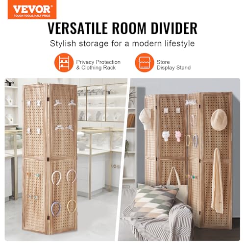 VEVOR Wood Room Divider, 4 Panel Wood Folding Privacy Screen, 66.9 Inches Tall Indoor Carved Partition Divider, Portable Decoration Screen, for Room Separation, Home, Office, Restaurant & Bedroom VEVOR