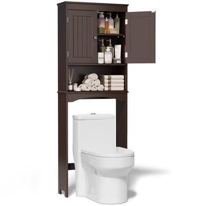 Gizoon Over The Toilet Storage Cabinet with Adjustable Shelf and Double Doors, Bathroom Space Saver Organizer Above Toilet with Open Shelf, Taller Wooden Free Standing Toilet Rack -Espresso