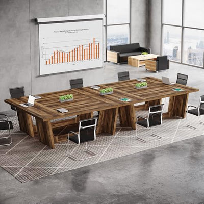 Tribesigns 14-16 People Conference Table, 12 FT Large Rectangular Meeting Seminar Table, Modern Solid Executive Office Business Furniture Boardroom Desk for Office (Set of 4, Dark Brown)
