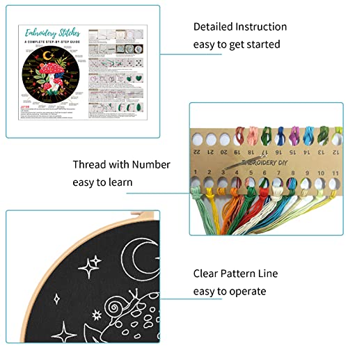 Nuberlic 3 Pack Embroidery Kit for Adults Beginners, Stamped Cross Stitch Starter Kit with Mushroom Patterns, Embroidery Hoops, Threads, Needles & Instructions, DIY Needlepoint Craft Gift