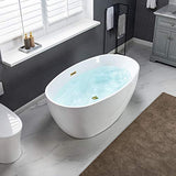 WOODBRIDGE 55" Acrylic Freestanding Bathtub Contemporary Soaking White Tub with Brushed Gold Overflow and Drain,B1418-BG WOODBRIDGE