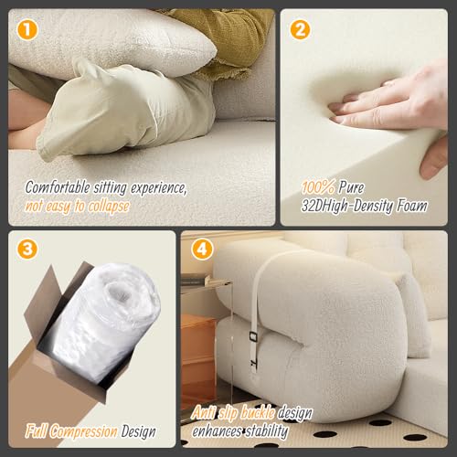78.7" Folding Sofa Bed Queen, Foldable Floor Futon Sofa Sleeper, Convertible Boneless Mattress, Loveseat Cloud Couch for Home Living Room, Bedroom, Lounge, Apartment and Small Spaces, Beige Teddy Tmsan