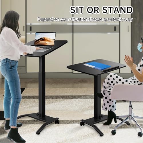 JSJCCTESK Mobile Standing Desk with 45° Tilting Desktop, Portable Rolling Standing, Height Adjustable Sit Stand Foldable with Wheels, Mobile Desk Workstation for Home Office (Black, Large) JSJCCTESK