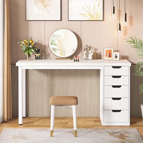 Tribesigns 47 inches Vanity Desk with 5 Drawers (White) Tribesigns