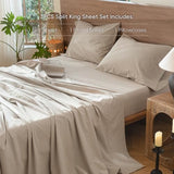 MooMee Bedding Sheet Set 100% Washed Cotton Linen Like Textured Breathable Durable Soft Comfy (Heathered Tannish Linen Grey, Twin) MooMee