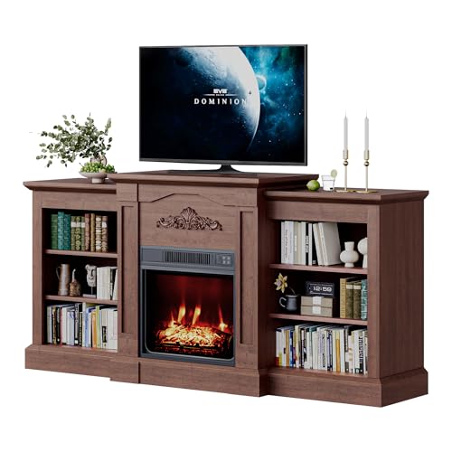 67" Fireplace TV Stand with Mantel, 18" Electric Fireplace Insert & Cabinets, Entertainment Center for Living Room or Bedroom, Fits TVs Up to 67", Remote Control, Brown PeakPursuit
