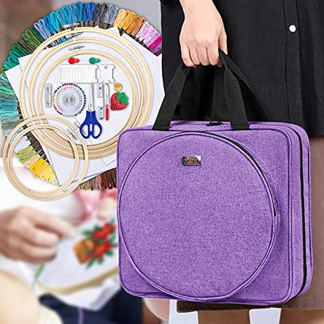 LoDrid Embroidery Kit, Embroidery Project Bag with Embroidery Kit, Portable Craft Carry Case with Starter Kit, Embroidery Supplies Storage Bag and Cross Stitch Kits for Beginner, Adults, Purple LoDrid