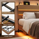 Einhomn Floating Bed Frame Full with Led Lights and Charging Station, Full Size Platform Bed Frame w/Storage Headboard, Heavy Slats Support, No Box Spring Needed, Noise Free, Easy Assembly, Walnut Einhomn