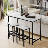 Yongchuang Modern 3-Piece Bar Table and Stools Set in White Faux Marble with Black Metal Frame Yongchuang