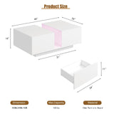 HedoAjim White Led Coffee Table for Living Room, Rectangular Living Room Table with Storage, Acrylic Coffee Tables with 2 Sliding Drawers, Wood Center Table for Reception Dinning Room HedoAjim