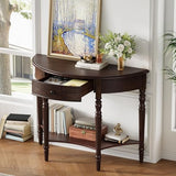 Anwick Vintage Half Moon Console Table with Shelves, Blue Mid Century Entry Way Table with Drawers & Storage, Classy Wooden Sofa Console Tables for Entryway Living Room Hallway & Foyer (Brown) Anwick