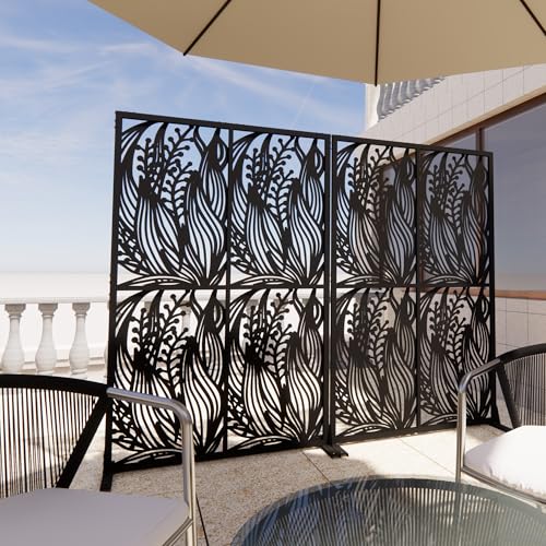 Fulocseny Metal Privacy Screens 72" H Outdoor and Indoor Leaf Pattern Room Divider Privacy Screens Panels for Living Room Balcony Patio Garden (Black Fulocseny