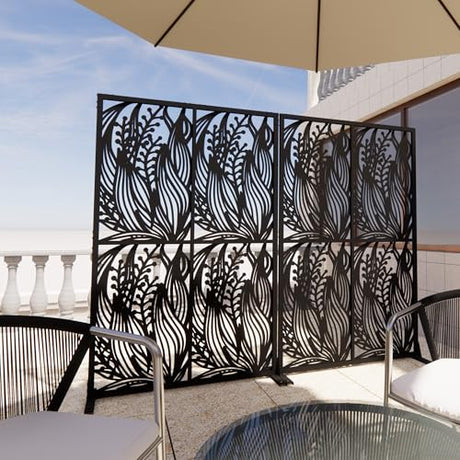 Fulocseny Metal Privacy Screens 72" H Outdoor and Indoor Leaf Pattern Room Divider Privacy Screens Panels for Living Room Balcony Patio Garden (Black Fulocseny