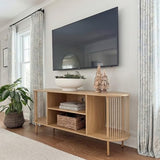 Brafab Oval Boho TV Console with Hand-Woven Ropes, Mid-Century Modern TV Stand for up to 60" with Storage Adjustable Shelf and Sturdy Steel Legs, Natural Wooden Entertainment Center for Living Room Brafab