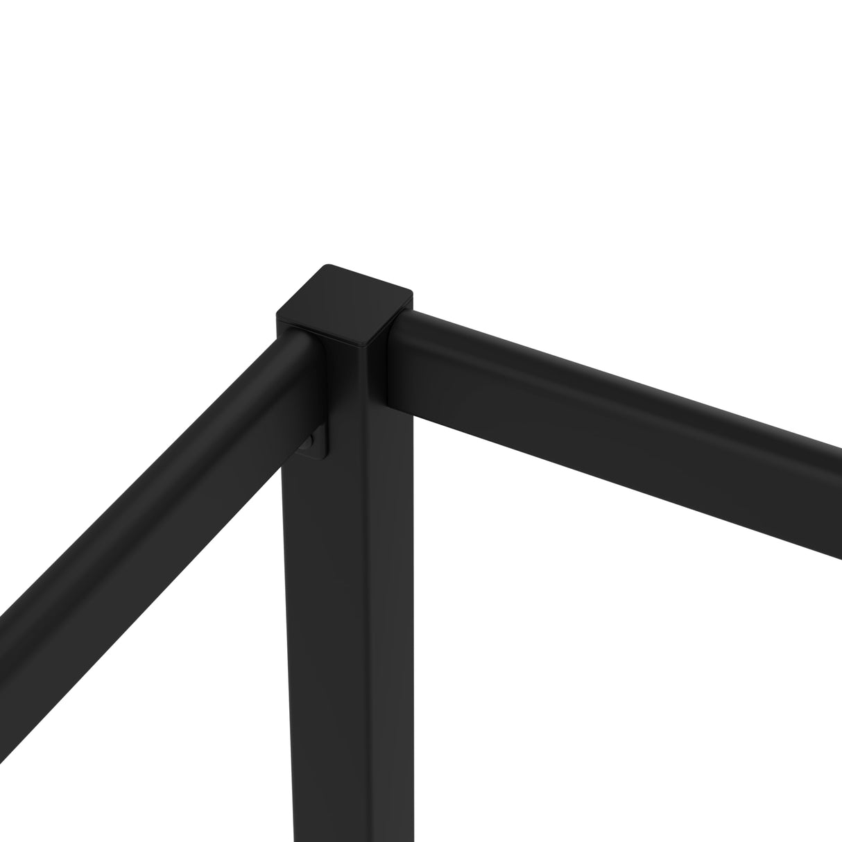 Full Size Canopy Bed Frame with 4 Posters and Guardrails, Full Size Montessori Floor Bed with High Fence, Anti Bump Design, Easy Assemble, Metal Montessori Bed Black Bellemave