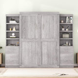 Merax Full Size Murphy Bed with Storage Shelves and Drawers, Full Size Murphy Bed Cabinet, Wood Wall Hidden Beds for Teens or Adults, No Box Spring Needed, Gray Merax