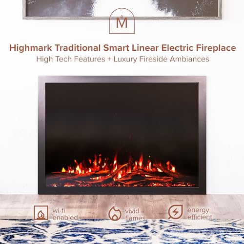 Modern Ember Highmark Traditional 44 Inch Built-in Smart Electric Fireplace Insert | Alexa/WiFi Enabled - Remote Included | Electric Firebox Heater with Multi-Color Flames | 1500W Modern Ember
