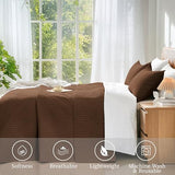 Davulos Twin Quilt Set, Brown Lightweight Reversible Bedspread for All Seasons, Soft Modern Microfiber Geometric Coverlet for Kids or Guest Bedroom (1 Quilt, 1 Pillow Sham) Davulos