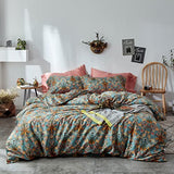 mixinni Vintage Style Garden Flower Queen Duvet Cover with Zipper Closure Soft Long Staple Percale Cotton Vibrant Pattern on Flower Bedding Quilt Cover Set(Queen, All Season) mixinni